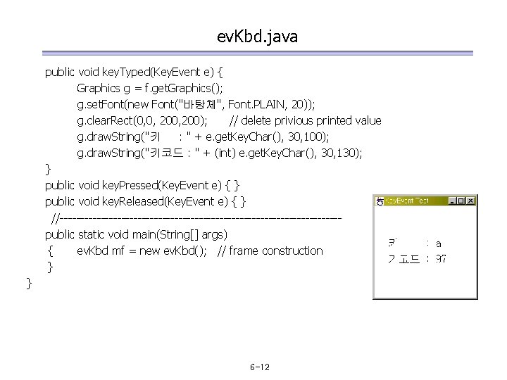 ev. Kbd. java public void key. Typed(Key. Event e) { Graphics g = f.