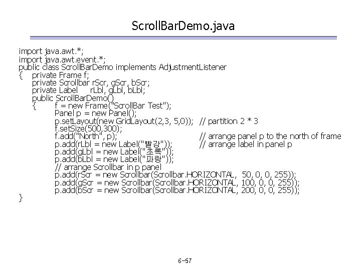 Scroll. Bar. Demo. java import java. awt. *; import java. awt. event. *; public