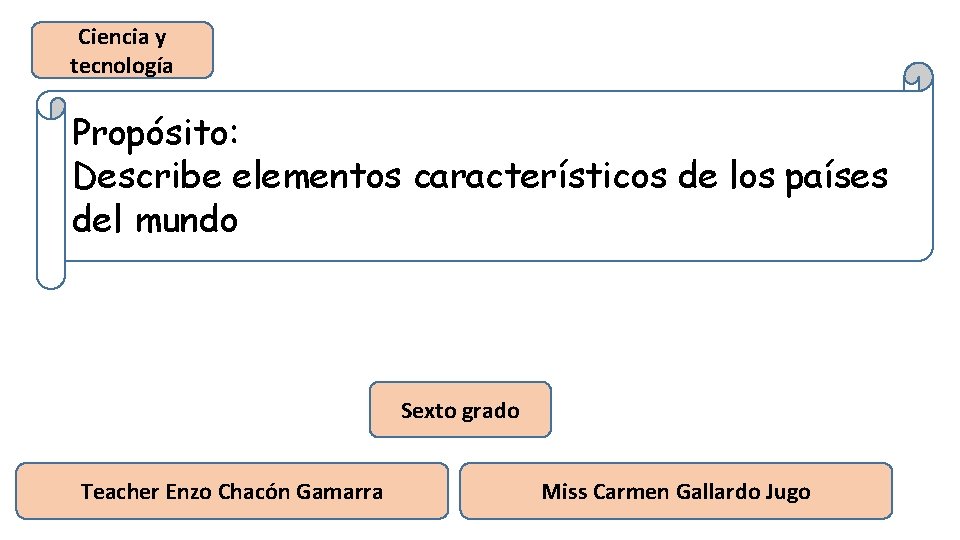 Ciencia y tecnología Propósito: Describe elementos característicos de los países del mundo Sexto grado