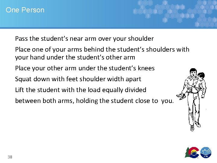 One Person Pass the student’s near arm over your shoulder Place one of your One Person Pass the student’s near arm over your shoulder Place one of your