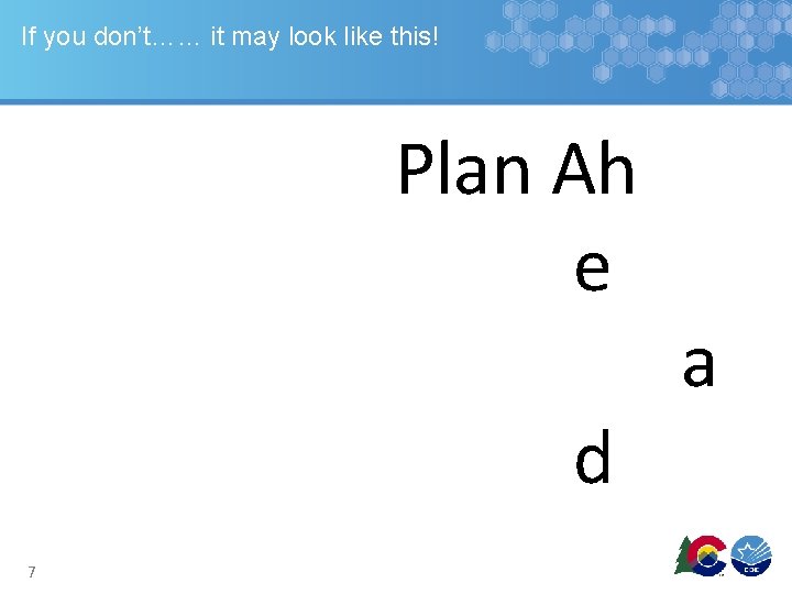 If you don’t…… it may look like this! Plan Ah e d 7 a If you don’t…… it may look like this! Plan Ah e d 7 a