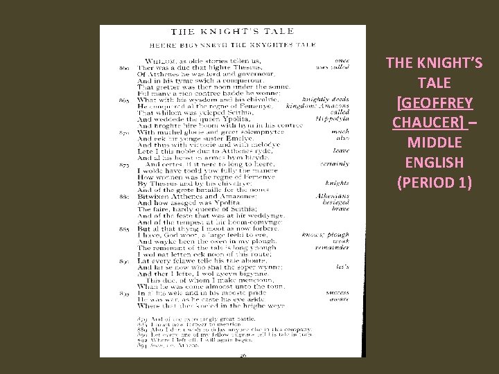 THE KNIGHT’S TALE [GEOFFREY CHAUCER] – MIDDLE ENGLISH (PERIOD 1) 