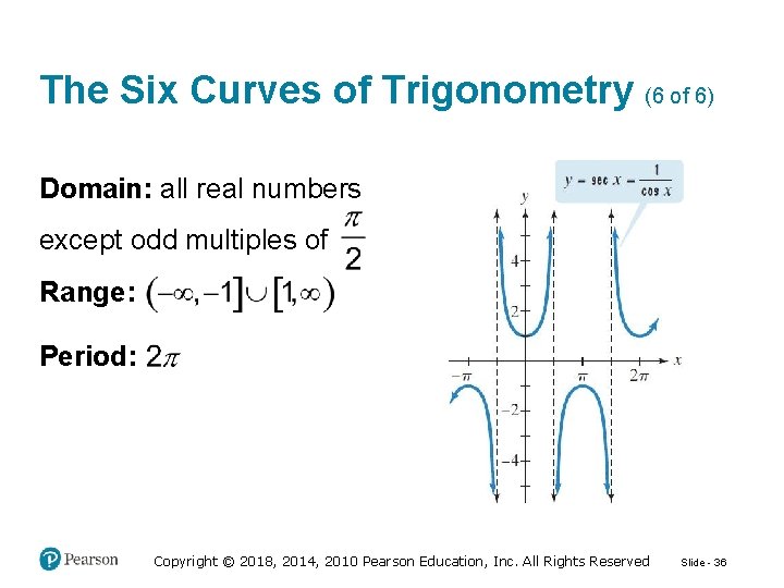 The Six Curves of Trigonometry (6 of 6) Domain: all real numbers except odd