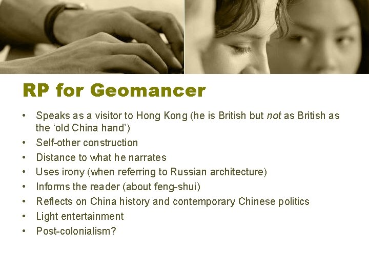 RP for Geomancer • Speaks as a visitor to Hong Kong (he is British