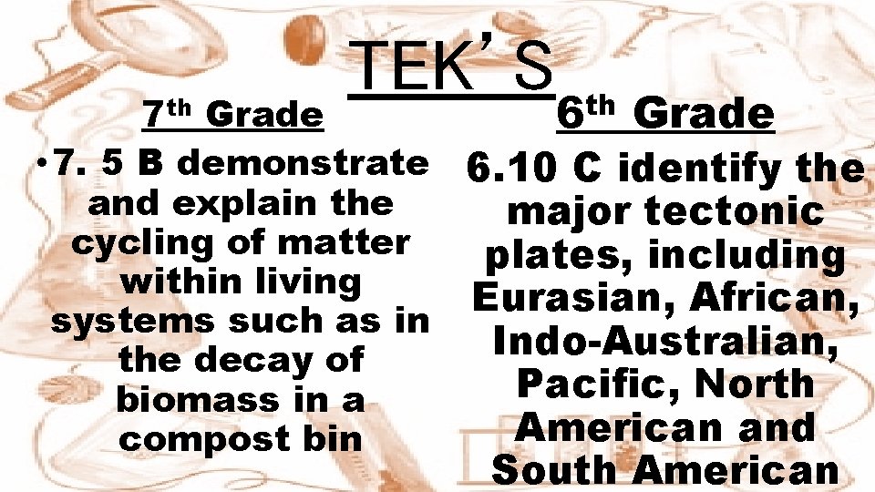 TEK’S th 7 th Grade 6 Grade • 7. 5 B demonstrate 6. 10
