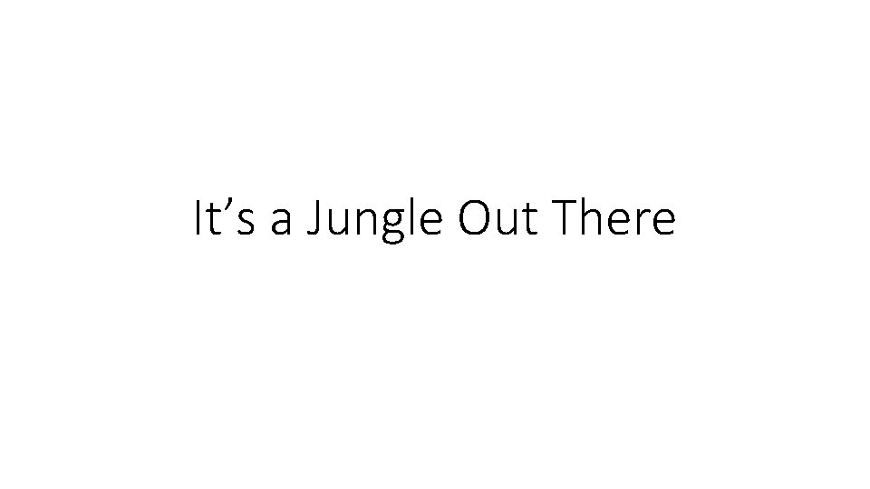 It’s a Jungle Out There It’s a Jungle Out There