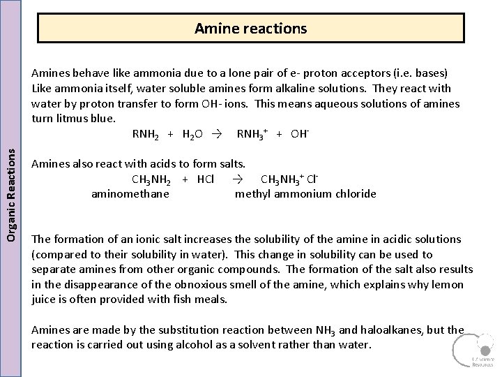 Amine reactions Organic Reactions Amines behave like ammonia due to a lone pair of Amine reactions Organic Reactions Amines behave like ammonia due to a lone pair of