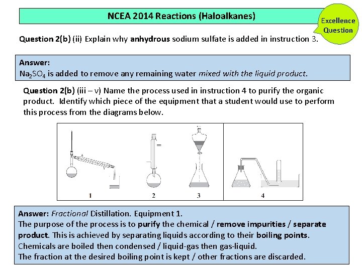 NCEA 2014 Reactions (Haloalkanes) Question 2(b) (ii) Explain why anhydrous sodium sulfate is added NCEA 2014 Reactions (Haloalkanes) Question 2(b) (ii) Explain why anhydrous sodium sulfate is added