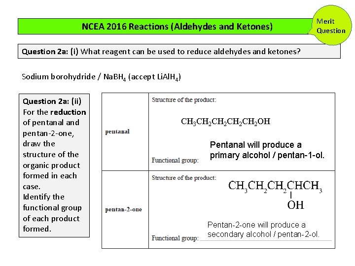 NCEA 2016 Reactions (Aldehydes and Ketones) Merit Question 2 a: (i) What reagent can NCEA 2016 Reactions (Aldehydes and Ketones) Merit Question 2 a: (i) What reagent can