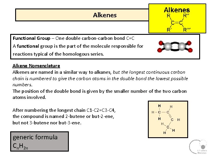 Alkenes Functional Group – One double carbon bond C=C A functional group is the Alkenes Functional Group – One double carbon bond C=C A functional group is the