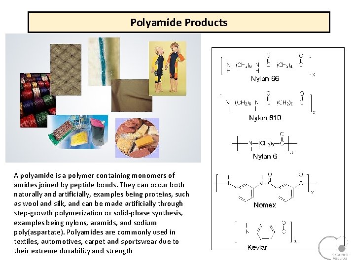 Polyamide Products A polyamide is a polymer containing monomers of amides joined by peptide Polyamide Products A polyamide is a polymer containing monomers of amides joined by peptide