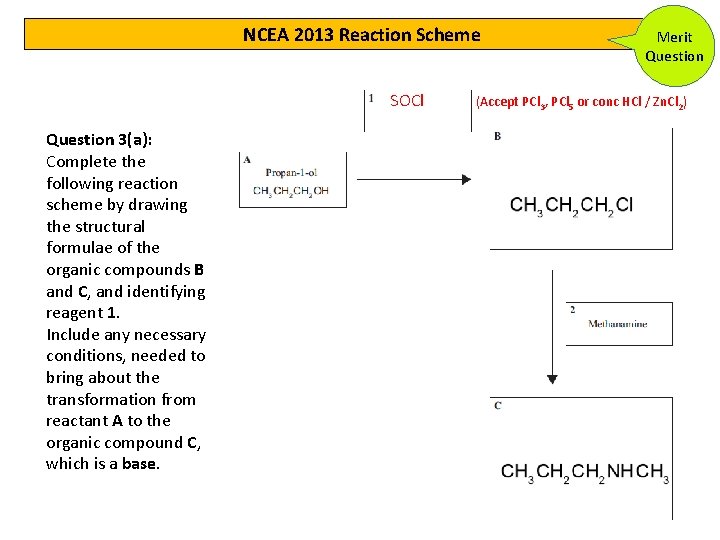 NCEA 2013 Reaction Scheme Merit Question SOCl (Accept PCl 3, PCl 5 or conc NCEA 2013 Reaction Scheme Merit Question SOCl (Accept PCl 3, PCl 5 or conc