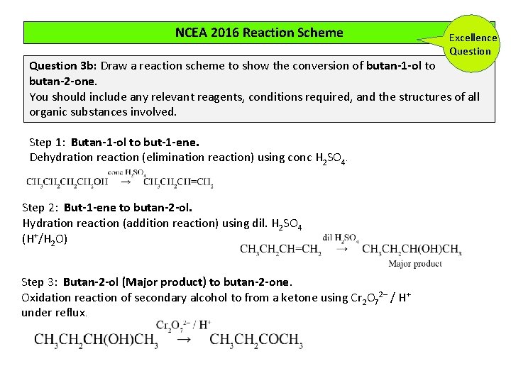 NCEA 2016 Reaction Scheme Excellence Question 3 b: Draw a reaction scheme to show NCEA 2016 Reaction Scheme Excellence Question 3 b: Draw a reaction scheme to show