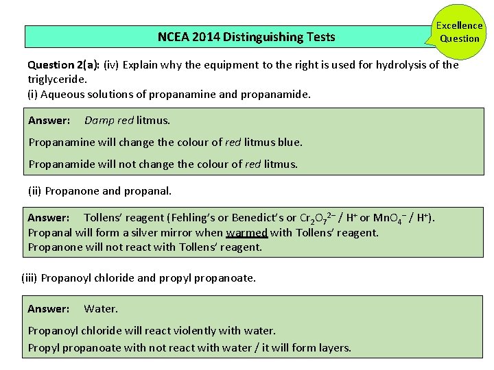 NCEA 2014 Distinguishing Tests Excellence Question 2(a): (iv) Explain why the equipment to the NCEA 2014 Distinguishing Tests Excellence Question 2(a): (iv) Explain why the equipment to the