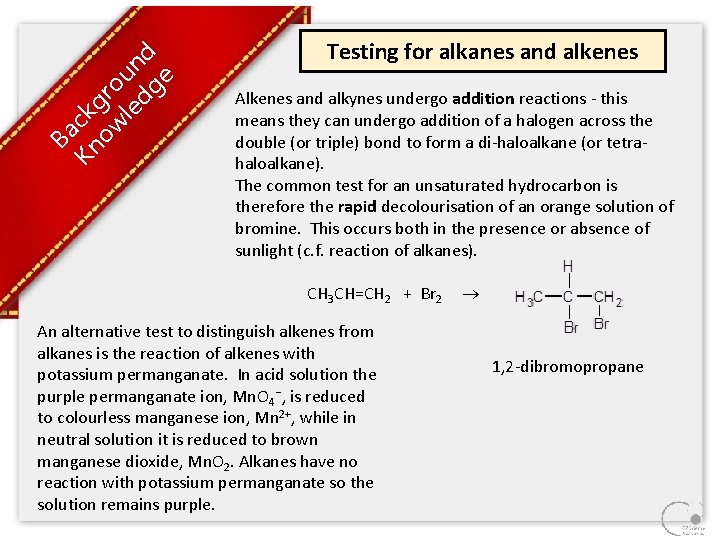 Ba Kn ck ow gro le un dg d e Testing for alkanes and Ba Kn ck ow gro le un dg d e Testing for alkanes and