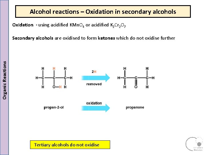 Alcohol reactions – Oxidation in secondary alcohols Oxidation - using acidified KMn. O 4 Alcohol reactions – Oxidation in secondary alcohols Oxidation - using acidified KMn. O 4