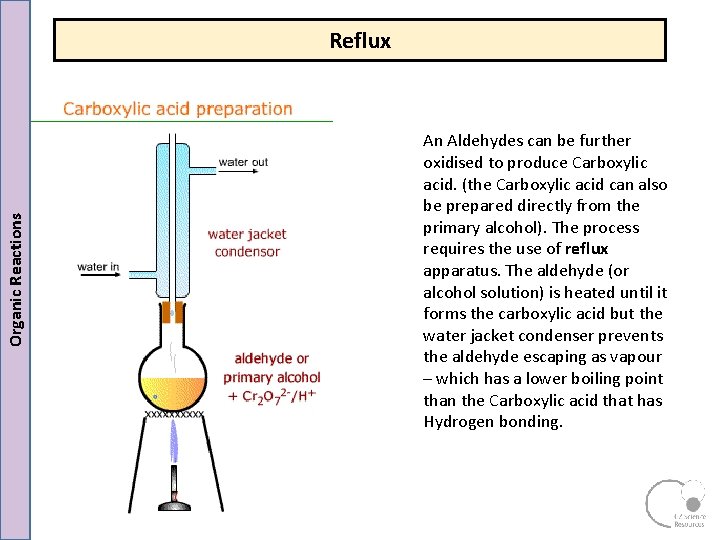 Organic Reactions Reflux An Aldehydes can be further oxidised to produce Carboxylic acid. (the Organic Reactions Reflux An Aldehydes can be further oxidised to produce Carboxylic acid. (the