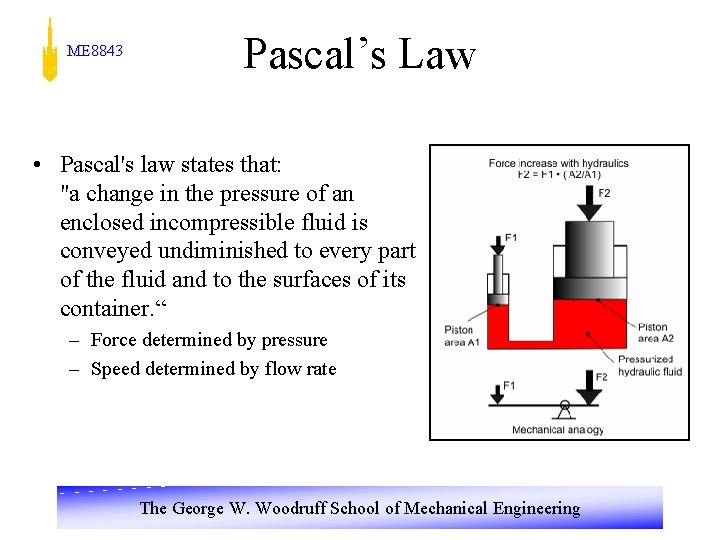 ME 8843 Pascal’s Law • Pascal's law states that: "a change in the pressure