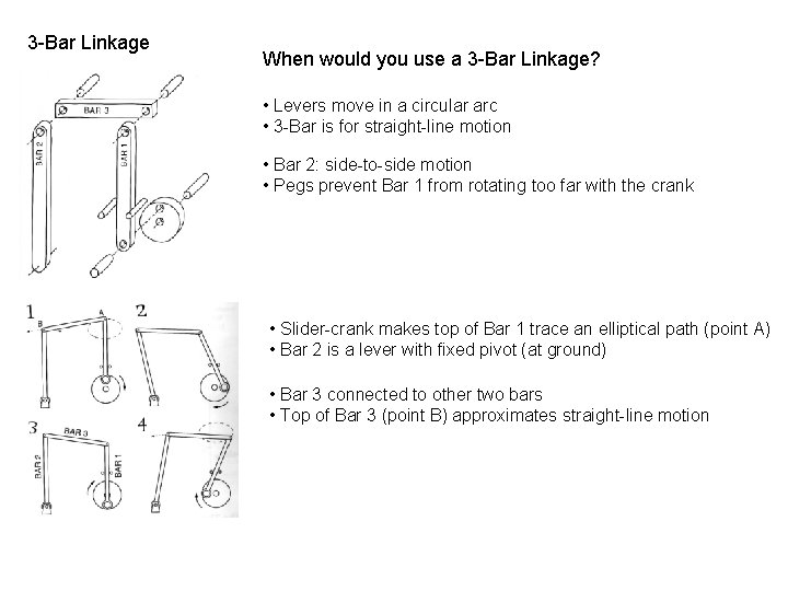 3 -Bar Linkage When would you use a 3 -Bar Linkage? • Levers move