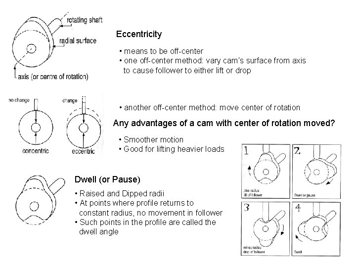 Eccentricity • means to be off-center • one off-center method: vary cam’s surface from
