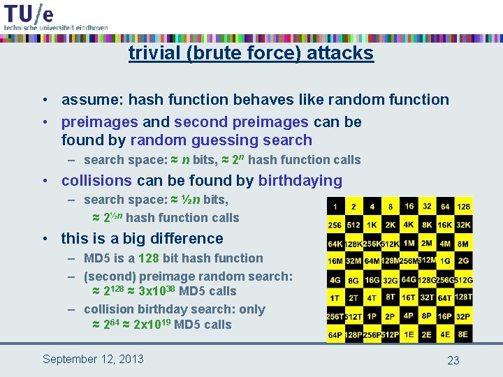 trivial (brute force) attacks • assume: hash function behaves like random function • preimages