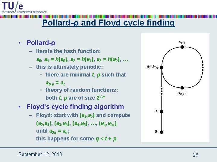 Pollard-ρ and Floyd cycle finding • Pollard-ρ – iterate the hash function: a 0,