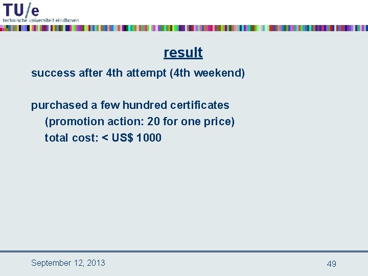 result success after 4 th attempt (4 th weekend) purchased a few hundred certificates