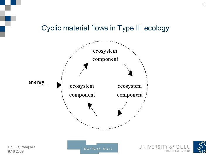 14 Cyclic material flows in Type III ecology ecosystem component energy Dr. Eva Pongrácz