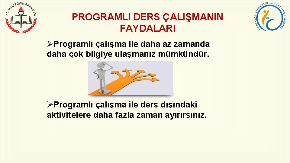 PROGRAMLI DERS ÇALIŞMANIN FAYDALARI ØProgramlı çalışma ile daha az zamanda daha çok bilgiye ulaşmanız