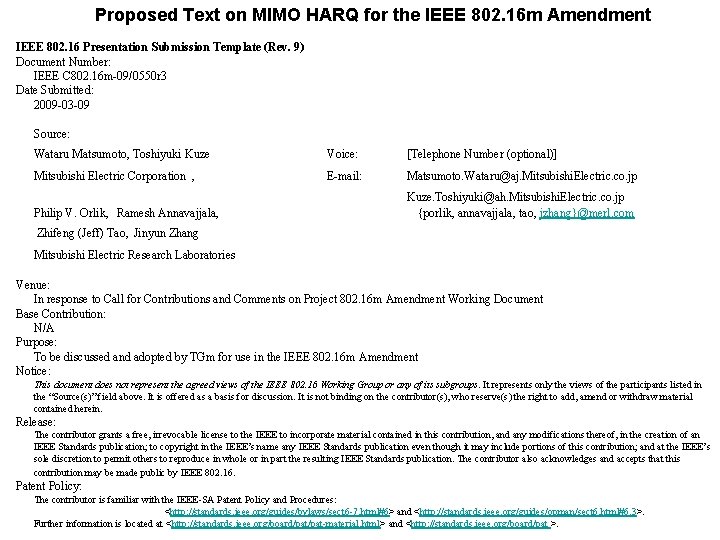 Proposed Text on MIMO HARQ for the IEEE 802. 16 m Amendment IEEE 802.