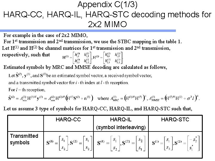 Appendix C(1/3) HARQ-CC, HARQ-IL, HARQ-STC decoding methods for 2 x 2 MIMO For example