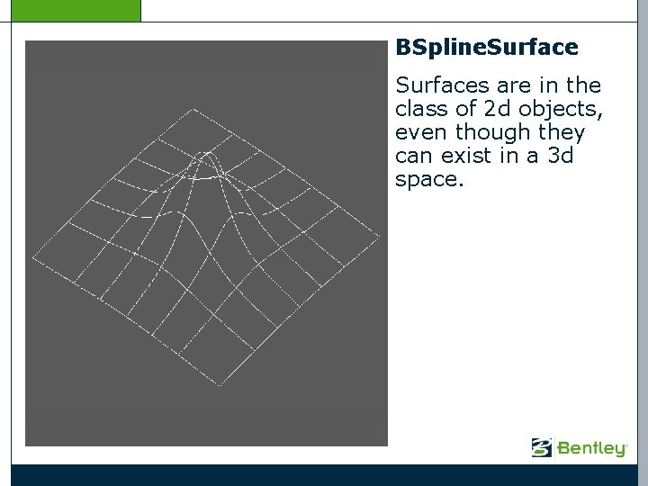 BSpline. Surfaces are in the class of 2 d objects, even though they can