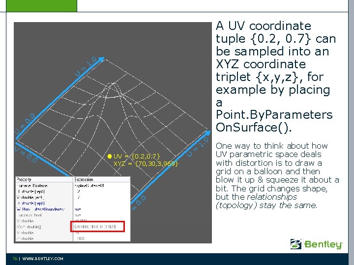 A UV coordinate tuple {0. 2, 0. 7} can be sampled into an XYZ