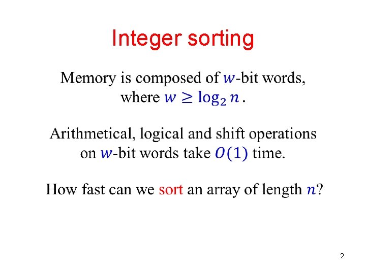 Integer sorting 2 