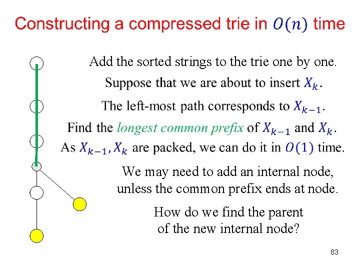  Add the sorted strings to the trie one by one. We may need