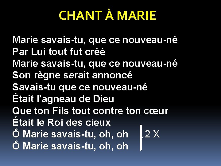 CHANT À MARIE Marie savais-tu, que ce nouveau-né Par Lui tout fut créé Marie