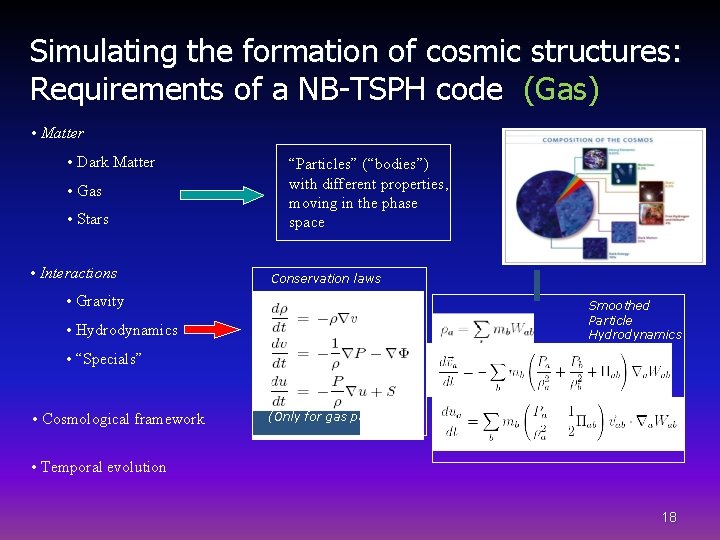 Simulating the formation of cosmic structures: Requirements of a NB-TSPH code (Gas) • Matter