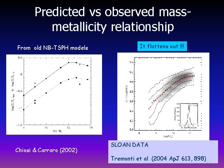 Predicted vs observed massmetallicity relationship From old NB-TSPH models Chiosi & Carraro (2002) It