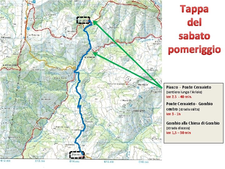 Tappa del sabato pomeriggio Pianzo - Ponte Cernaieto (sentiero lungo l’Ariolo) km 2. 5