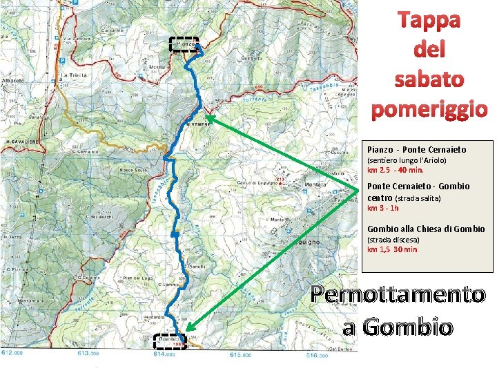 Tappa del sabato pomeriggio Pianzo - Ponte Cernaieto (sentiero lungo l’Ariolo) km 2. 5