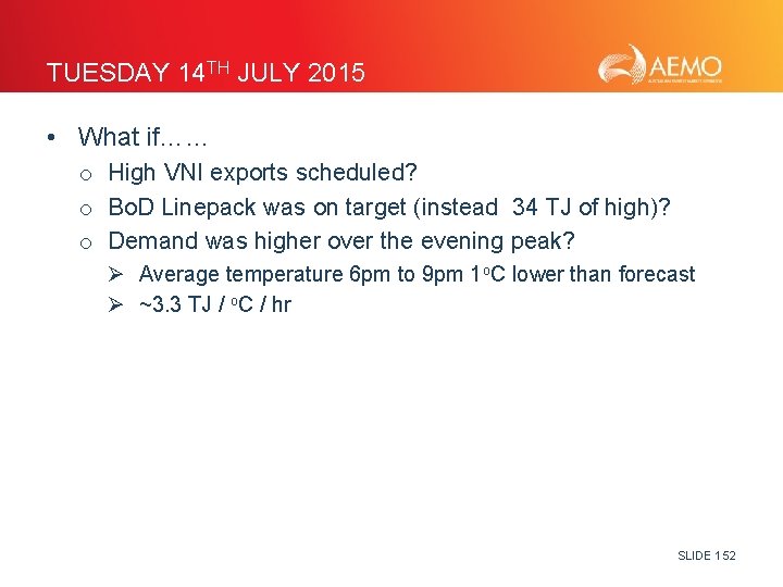 TUESDAY 14 TH JULY 2015 • What if…… o High VNI exports scheduled? o