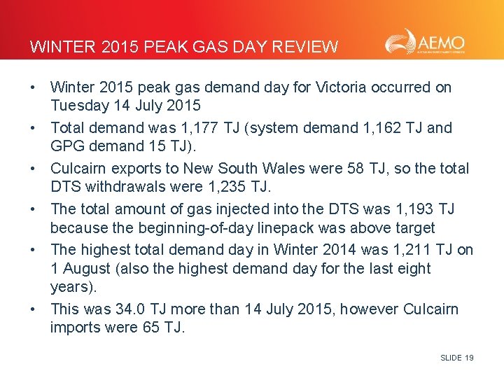 WINTER 2015 PEAK GAS DAY REVIEW • Winter 2015 peak gas demand day for