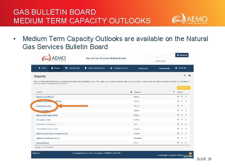 GAS BULLETIN BOARD MEDIUM TERM CAPACITY OUTLOOKS • Medium Term Capacity Outlooks are available
