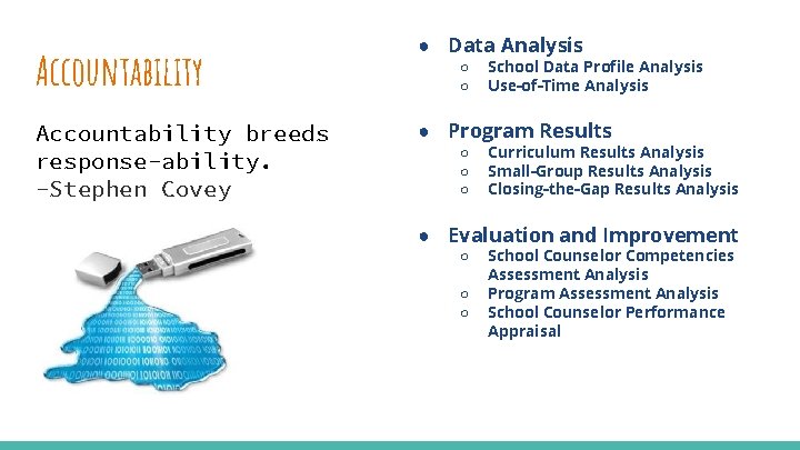 Accountability ● Data Analysis Accountability breeds response-ability. -Stephen Covey ● Program Results ○ ○