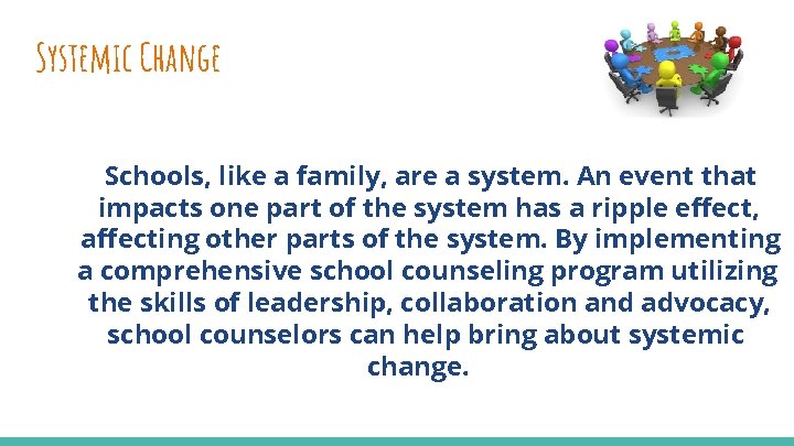 Systemic Change Schools, like a family, are a system. An event that impacts one