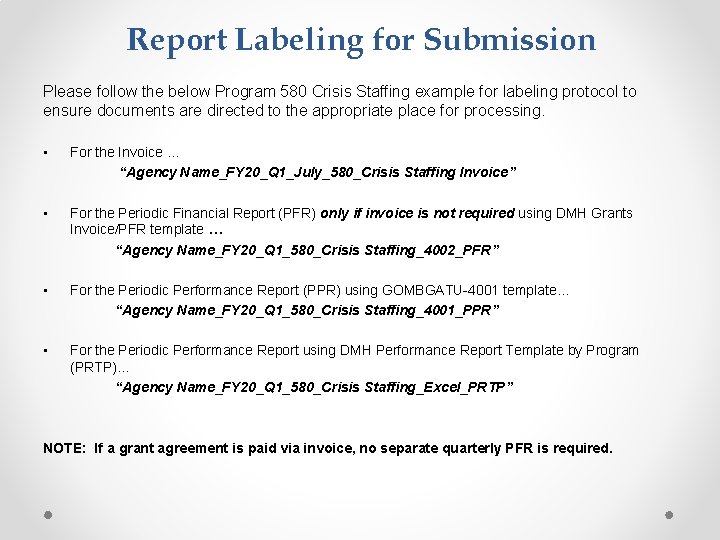 Report Labeling for Submission Please follow the below Program 580 Crisis Staffing example for