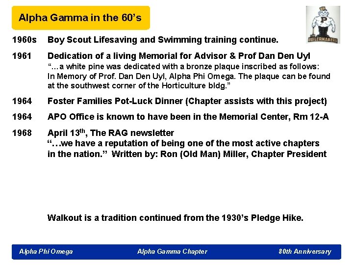 Alpha Gamma in the 60’s 1960 s Boy Scout Lifesaving and Swimming training continue.