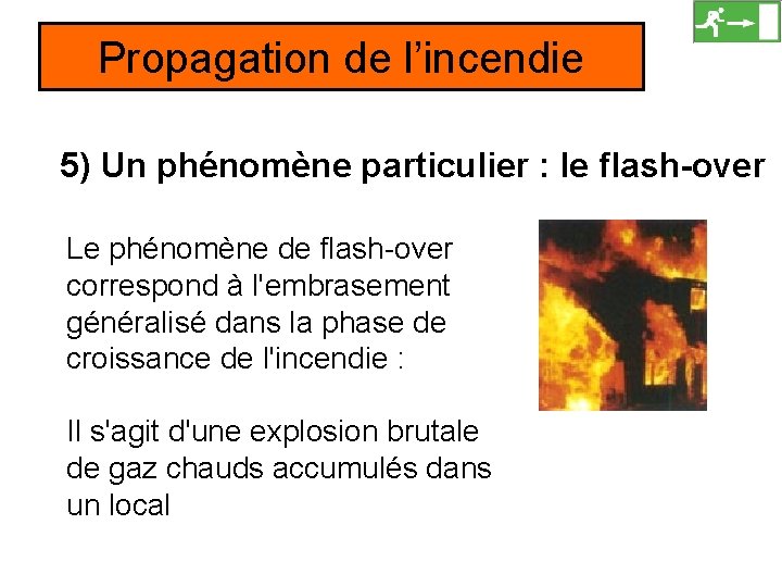 Propagation de l’incendie 5) Un phénomène particulier : le flash-over Le phénomène de flash-over