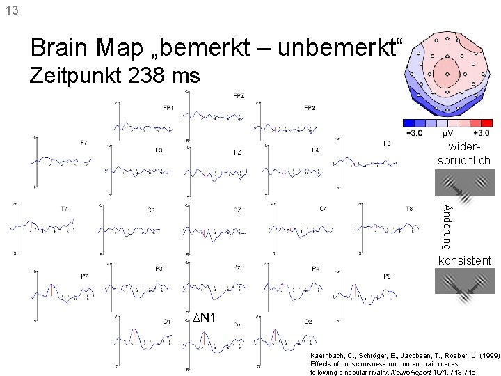 13 Brain Map „bemerkt – unbemerkt“ Zeitpunkt 238 ms widersprüchlich Änderung konsistent N 1