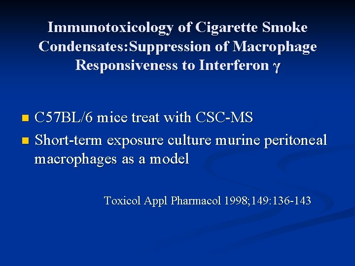 Immunotoxicology of Cigarette Smoke Condensates: Suppression of Macrophage Responsiveness to Interferon γ C 57